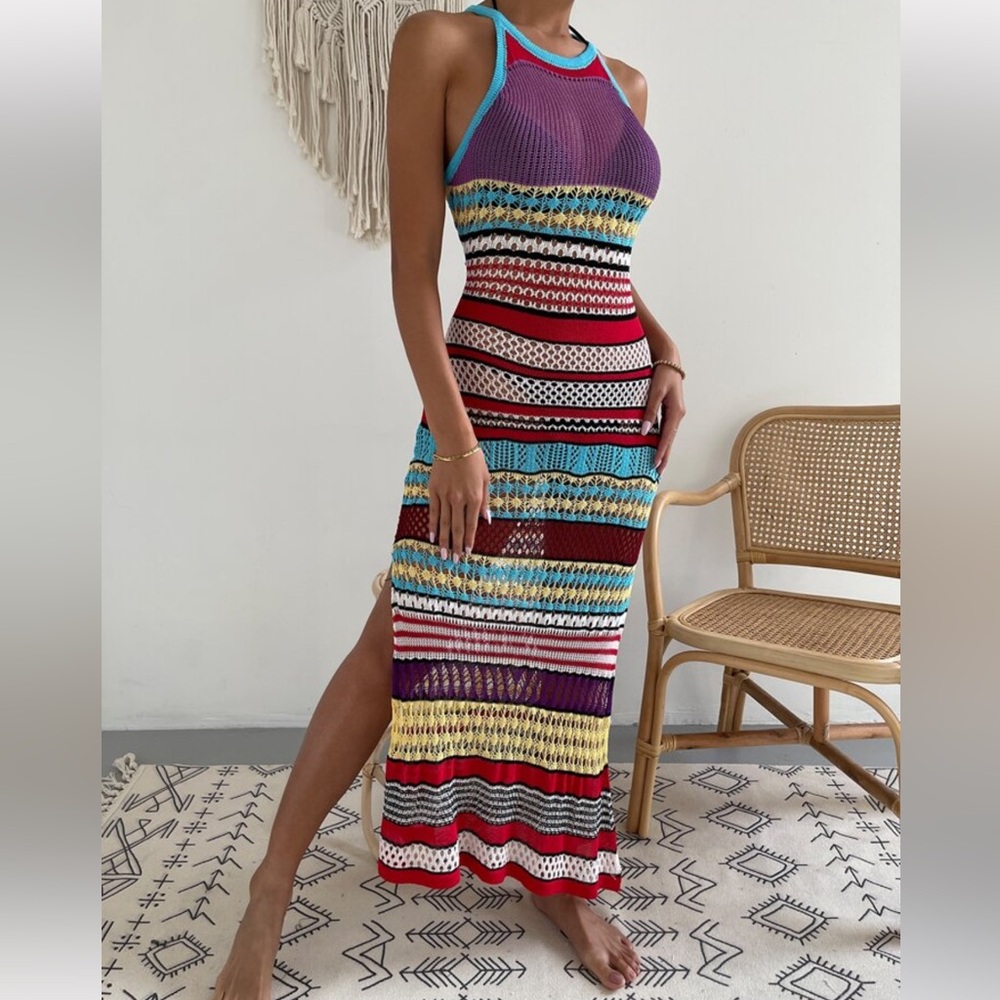 Multicolor Striped Knit Maxi Dress